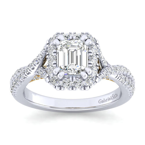 14K White-Yellow Gold Halo Emerald Cut Diamond Engagement Ring 14K White-Yellow Gold Halo Emerald Cut Diamond Engagement Ring