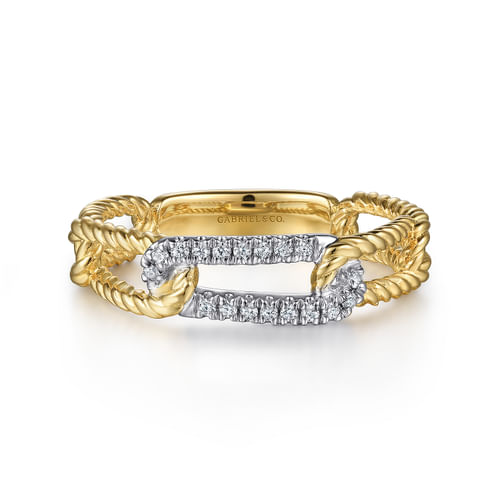 14K White-Yellow Gold Hampton Link Ring with Diamond Station