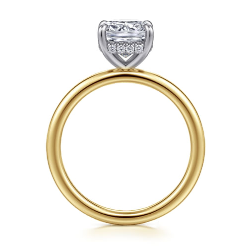 14K White-Yellow Gold Hidden Halo Cushion Diamond Engagement Ring