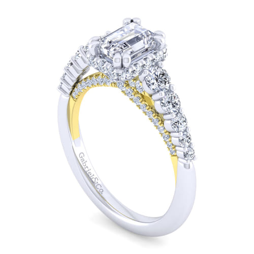 14K White-Yellow Gold Hidden Halo Emerald Cut Diamond Engagement Ring 14K White-Yellow Gold Hidden Halo Emerald Cut Diamond Engagement Ring