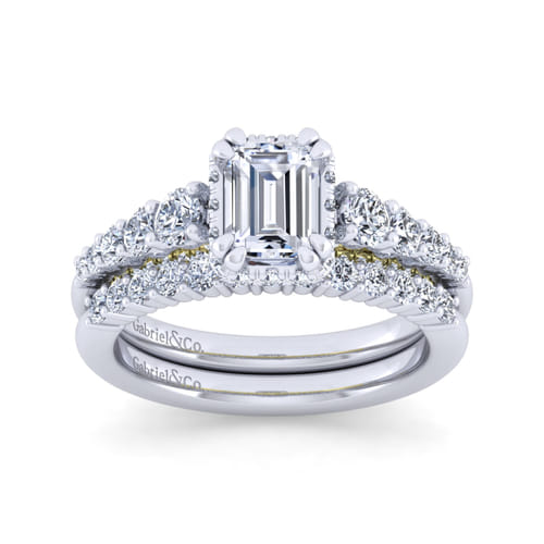 14K White-Yellow Gold Hidden Halo Emerald Cut Diamond Engagement Ring 14K White-Yellow Gold Hidden Halo Emerald Cut Diamond Engagement Ring