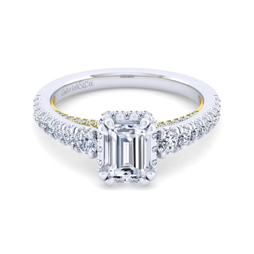 14K White-Yellow Gold Hidden Halo Emerald Cut Diamond Engagement Ring
