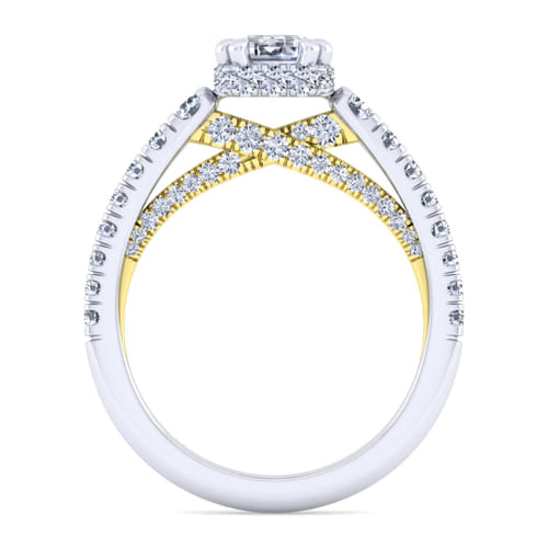 14K White-Yellow Gold Hidden Halo Emerald Cut Diamond Engagement Ring