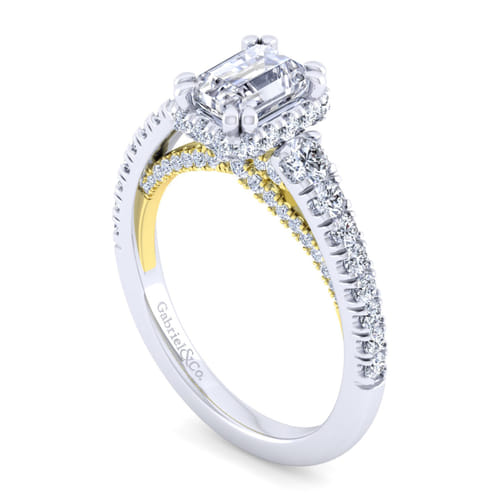 14K White-Yellow Gold Hidden Halo Emerald Cut Diamond Engagement Ring