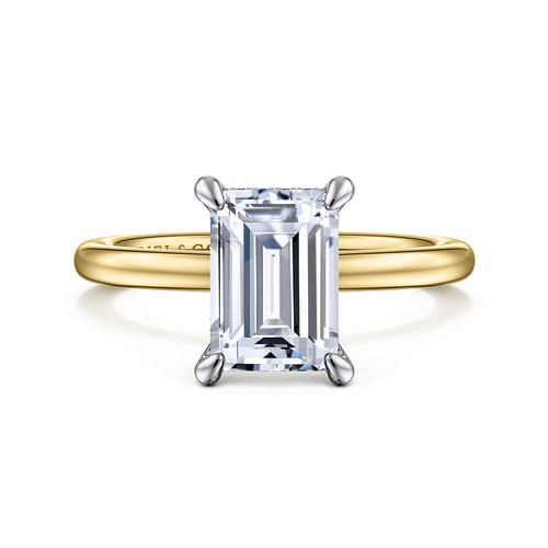 14K White-Yellow Gold Hidden Halo Emerald Cut Diamond Engagement Ring