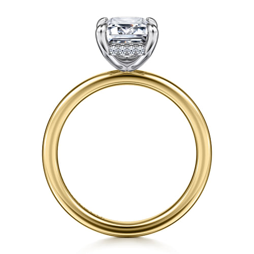 14K White-Yellow Gold Hidden Halo Emerald Cut Diamond Engagement Ring