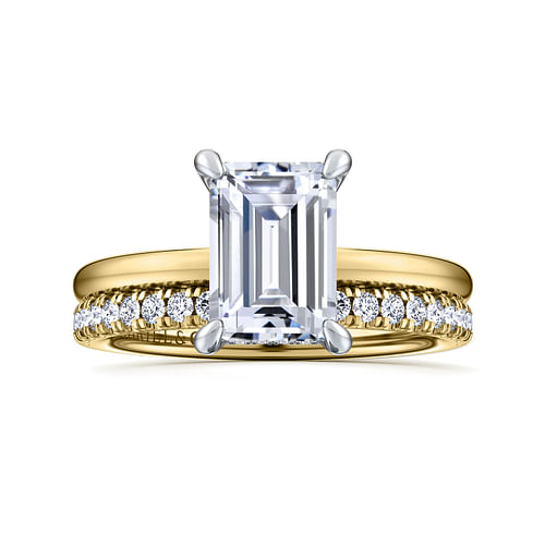 14K White-Yellow Gold Hidden Halo Emerald Cut Diamond Engagement Ring