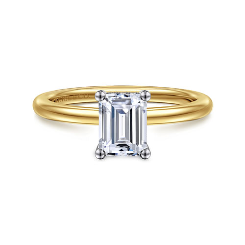 14K White-Yellow Gold Hidden Halo Emerald Cut Diamond Engagement Ring