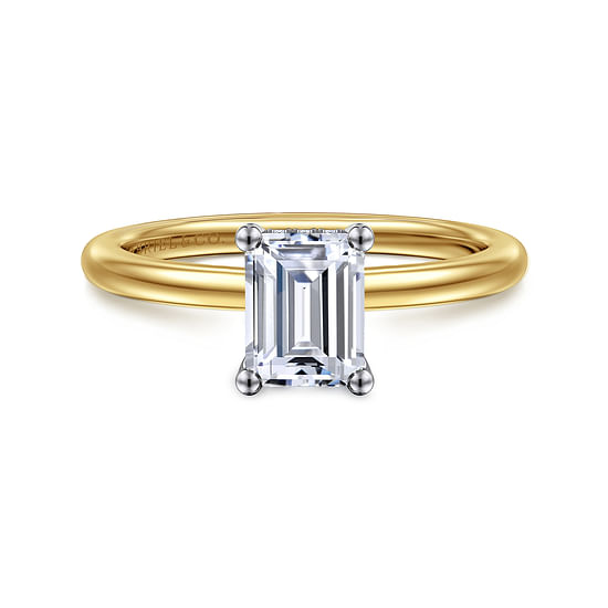 Gabriel - 14K White-Yellow Gold Hidden Halo Emerald Cut Diamond Engagement Ring