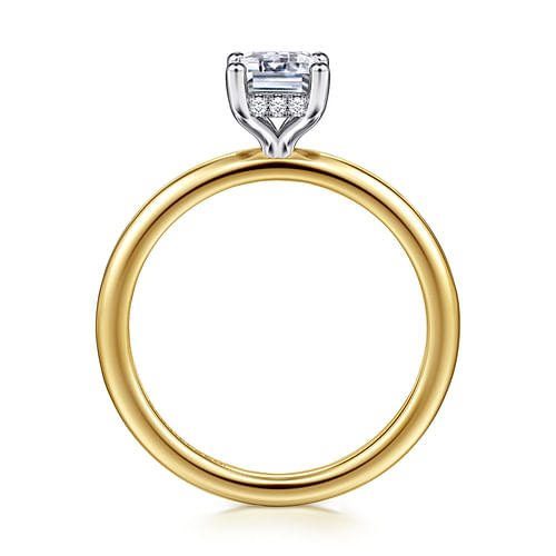 14K White-Yellow Gold Hidden Halo Emerald Cut Diamond Engagement Ring