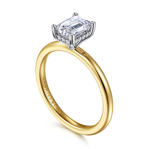 14K White-Yellow Gold Hidden Halo Emerald Cut Diamond Engagement Ring