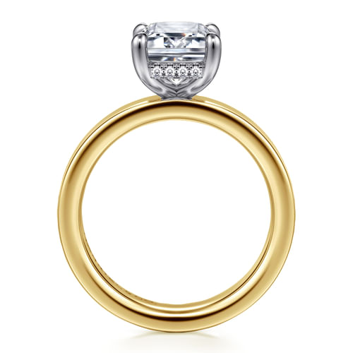 14K White-Yellow Gold Hidden Halo Emerald Cut Diamond Engagement Ring