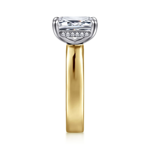 14K White-Yellow Gold Hidden Halo Emerald Cut Diamond Engagement Ring