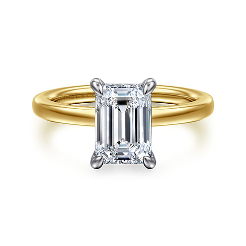 14K White-Yellow Gold Hidden Halo Emerald Cut Diamond Engagement Ring