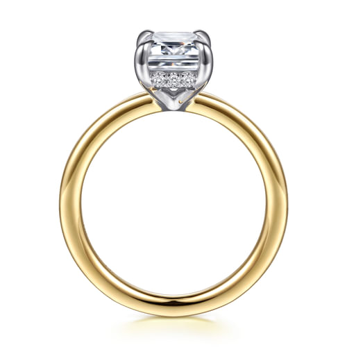 14K White-Yellow Gold Hidden Halo Emerald Cut Diamond Engagement Ring