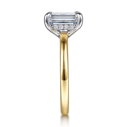 14K White-Yellow Gold Hidden Halo Emerald Cut Diamond Engagement Ring