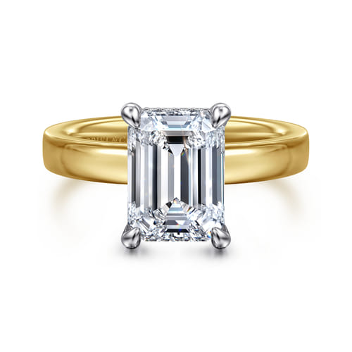 14K White-Yellow Gold Hidden Halo Emerald Cut Diamond Engagement Ring
