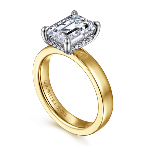 14K White-Yellow Gold Hidden Halo Emerald Cut Diamond Engagement Ring