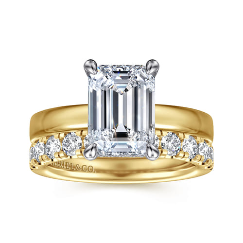 14K White-Yellow Gold Hidden Halo Emerald Cut Diamond Engagement Ring