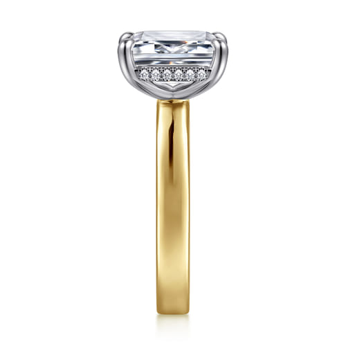 14K White-Yellow Gold Hidden Halo Emerald Cut Diamond Engagement Ring