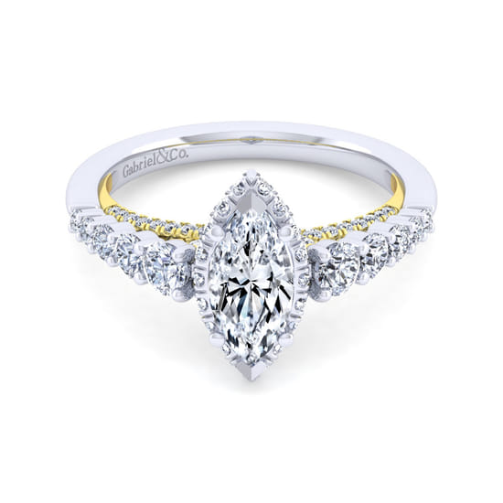 Gabriel - 14K White-Yellow Gold Hidden Halo Marquise Shape Diamond Engagement Ring Gabriel - 14K White-Yellow Gold Hidden Halo Marquise Shape Diamond Engagement Ring