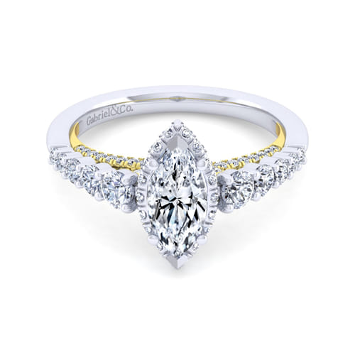 14K White-Yellow Gold Hidden Halo Marquise Shape Diamond Engagement Ring 14K White-Yellow Gold Hidden Halo Marquise Shape Diamond Engagement Ring