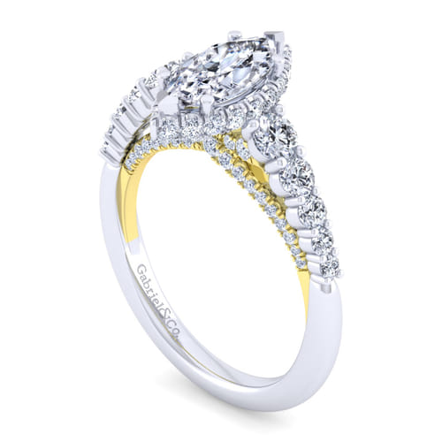 14K White-Yellow Gold Hidden Halo Marquise Shape Diamond Engagement Ring 14K White-Yellow Gold Hidden Halo Marquise Shape Diamond Engagement Ring