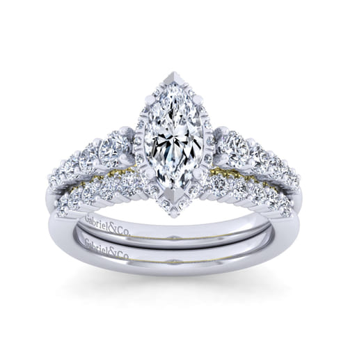 14K White-Yellow Gold Hidden Halo Marquise Shape Diamond Engagement Ring 14K White-Yellow Gold Hidden Halo Marquise Shape Diamond Engagement Ring