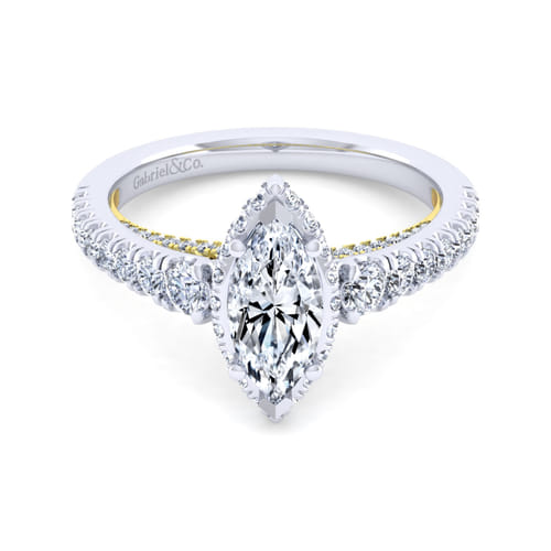 14K White-Yellow Gold Hidden Halo Marquise Shape Diamond Engagement Ring