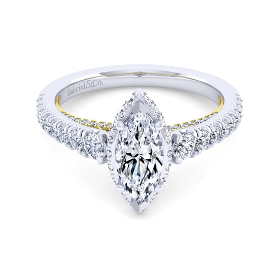 Gabriel - 14K White-Yellow Gold Hidden Halo Marquise Shape Diamond Engagement Ring Gabriel - 14K White-Yellow Gold Hidden Halo Marquise Shape Diamond Engagement Ring