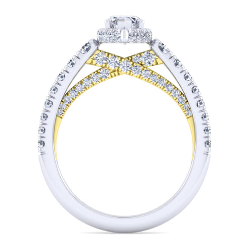 14K White-Yellow Gold Hidden Halo Marquise Shape Diamond Engagement Ring