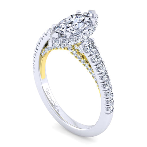 14K White-Yellow Gold Hidden Halo Marquise Shape Diamond Engagement Ring