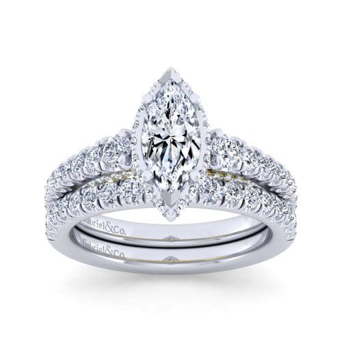 14K White-Yellow Gold Hidden Halo Marquise Shape Diamond Engagement Ring