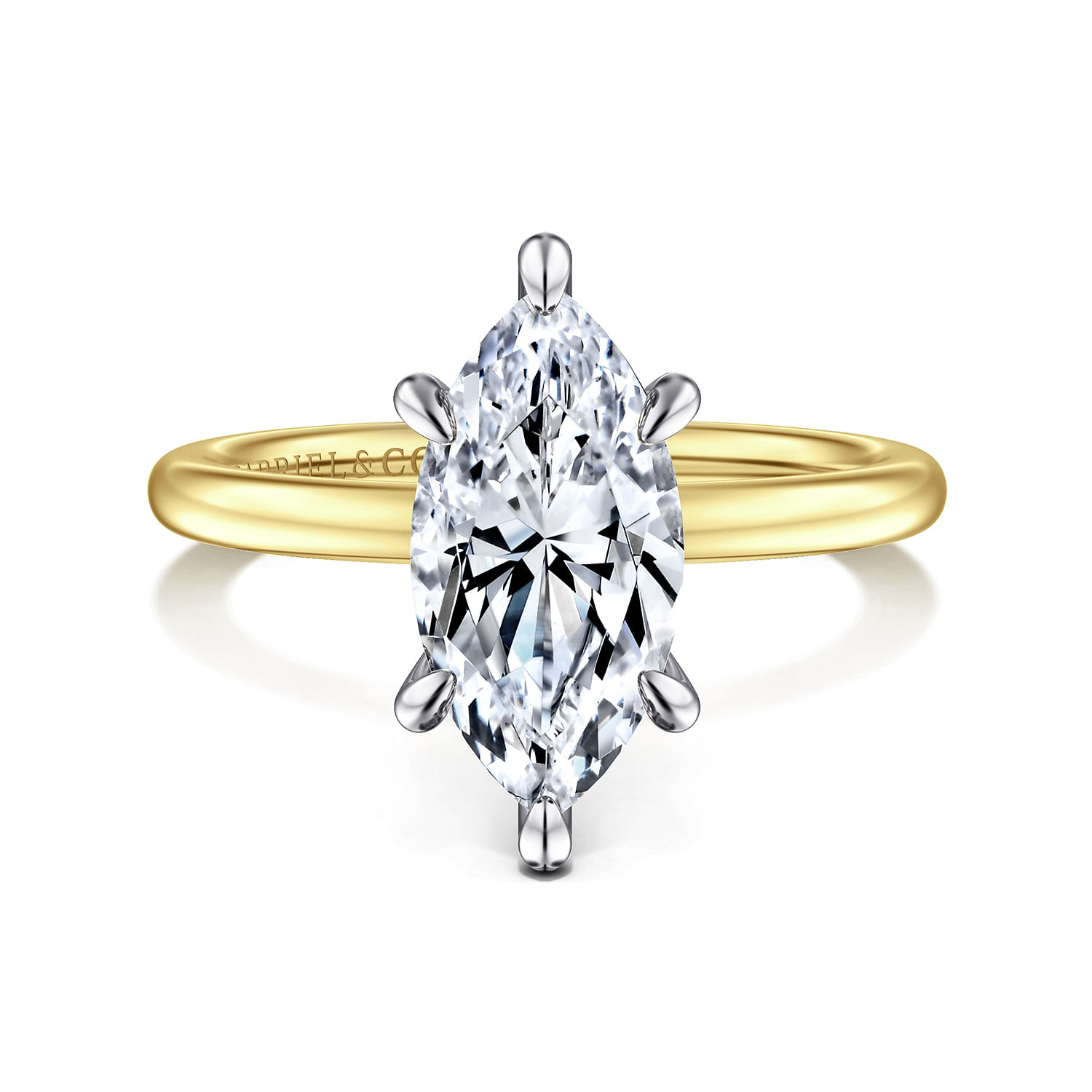 14K White-Yellow Gold Hidden Halo Marquise Shape Diamond Engagement Ring
