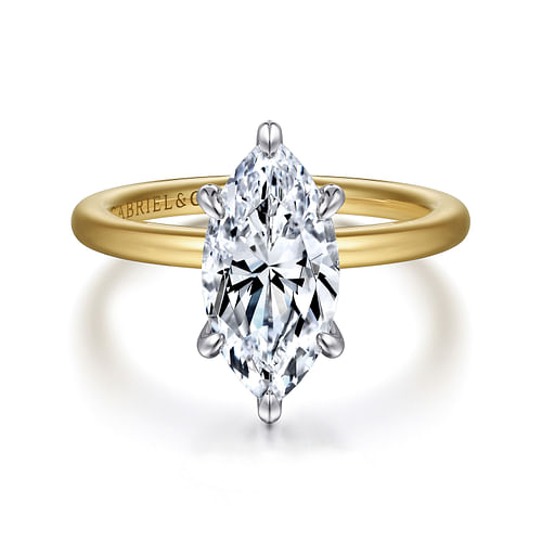 14K White-Yellow Gold Hidden Halo Marquise Shape Diamond Engagement Ring