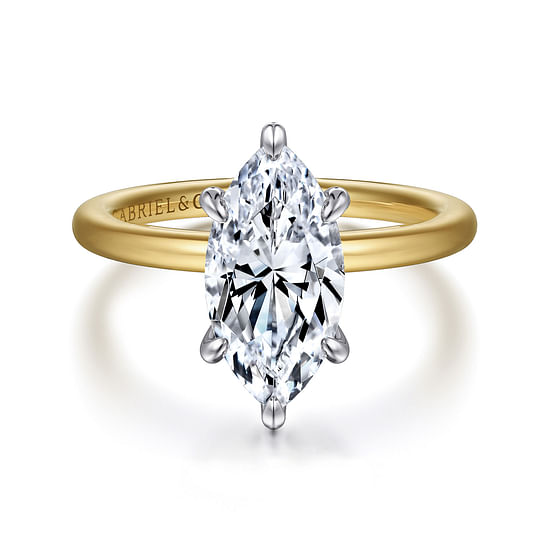 Gabriel - 14K White-Yellow Gold Hidden Halo Marquise Shape Diamond Engagement Ring