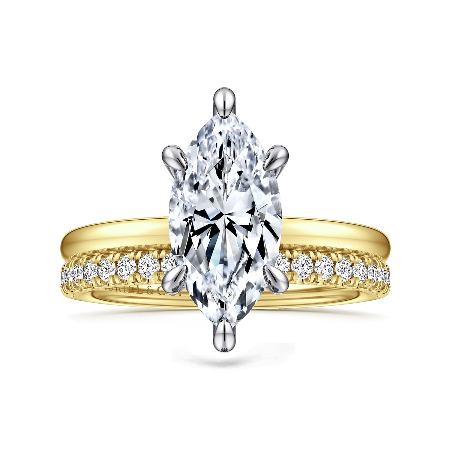 14K White-Yellow Gold Hidden Halo Marquise Shape Diamond Engagement Ring