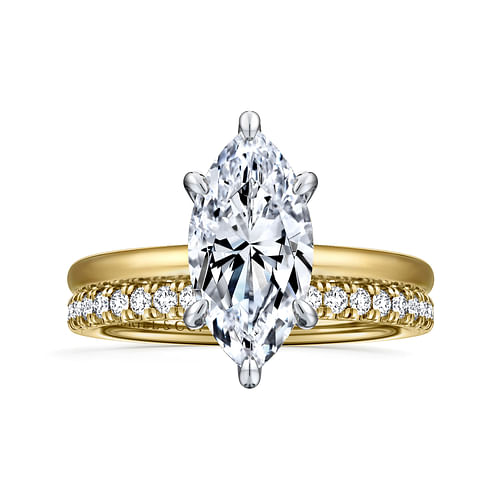14K White-Yellow Gold Hidden Halo Marquise Shape Diamond Engagement Ring