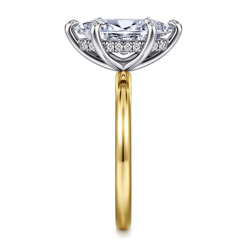 14K White-Yellow Gold Hidden Halo Marquise Shape Diamond Engagement Ring