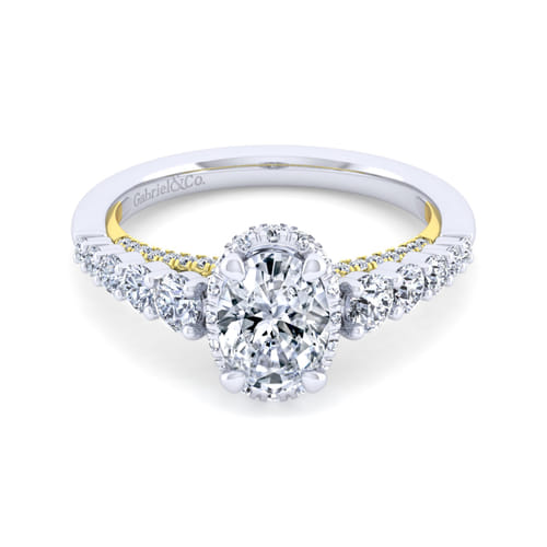 14K White-Yellow Gold Hidden Halo Oval Diamond Engagement Ring