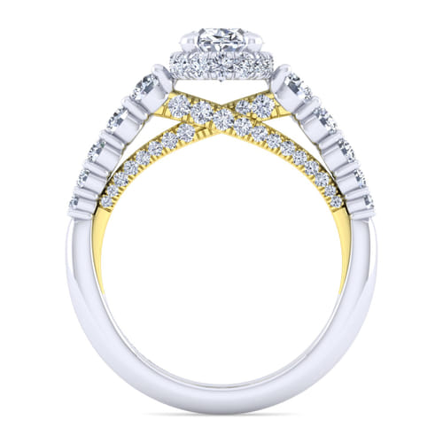 14K White-Yellow Gold Hidden Halo Oval Diamond Engagement Ring