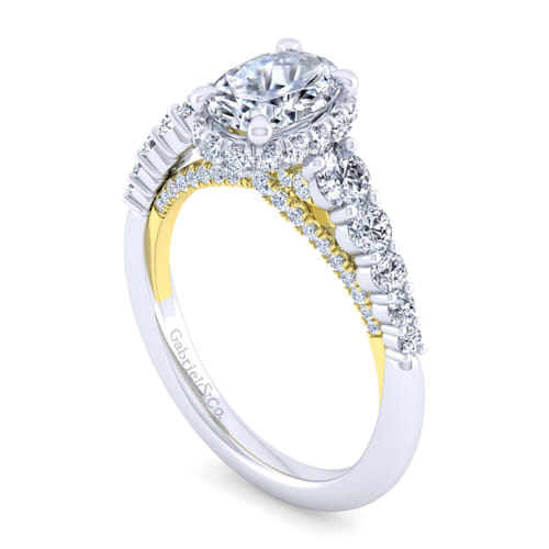 14K White-Yellow Gold Hidden Halo Oval Diamond Engagement Ring