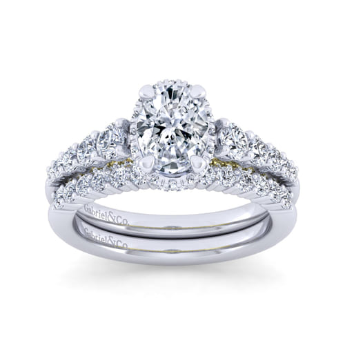14K White-Yellow Gold Hidden Halo Oval Diamond Engagement Ring