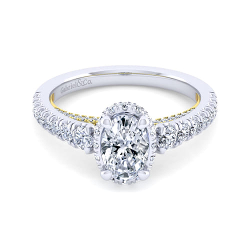 14K White-Yellow Gold Hidden Halo Oval Diamond Engagement Ring