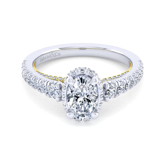 Gabriel - 14K White-Yellow Gold Hidden Halo Oval Diamond Engagement Ring