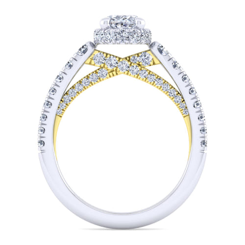 14K White-Yellow Gold Hidden Halo Oval Diamond Engagement Ring
