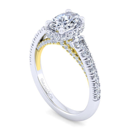 14K White-Yellow Gold Hidden Halo Oval Diamond Engagement Ring