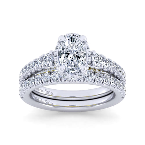 14K White-Yellow Gold Hidden Halo Oval Diamond Engagement Ring