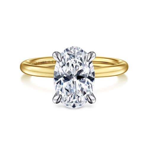 14K White-Yellow Gold Hidden Halo Oval Diamond Engagement Ring