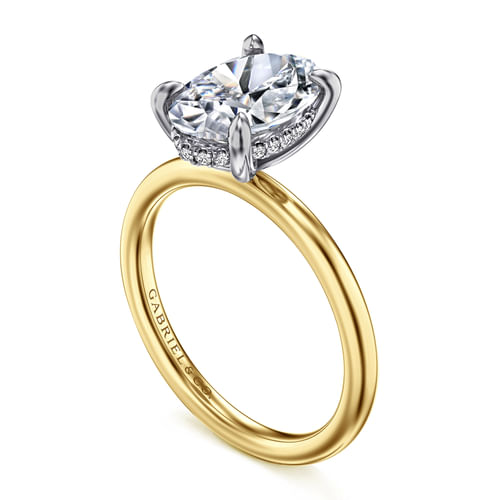 14K White-Yellow Gold Hidden Halo Oval Diamond Engagement Ring